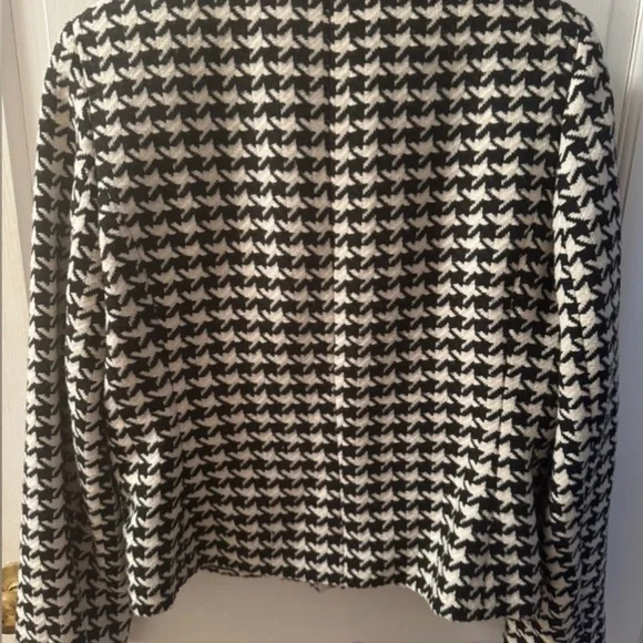 Talbots Wool Blend Black & White Houndstooth Blazer Zip Front lined - Picture 8 of 8